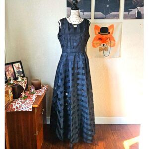 NWT Ketty More Black Sheer Windowpane Organza Maxi Dress Medium